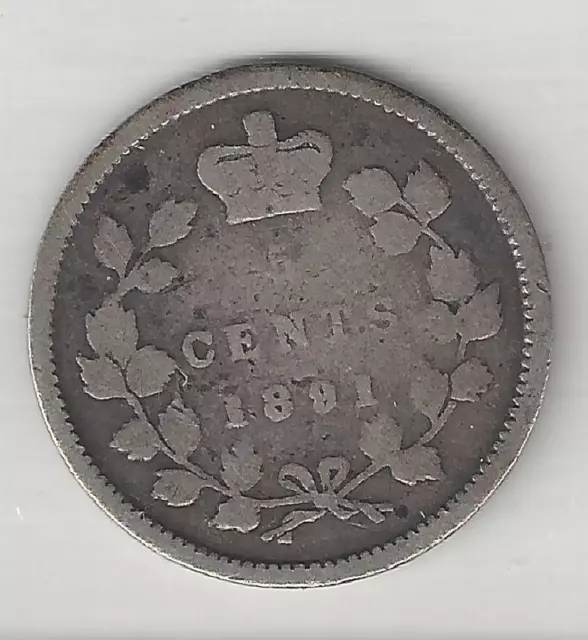 Canada,  1891,   5 Cents,  Silver,  Km#2,  Very Good