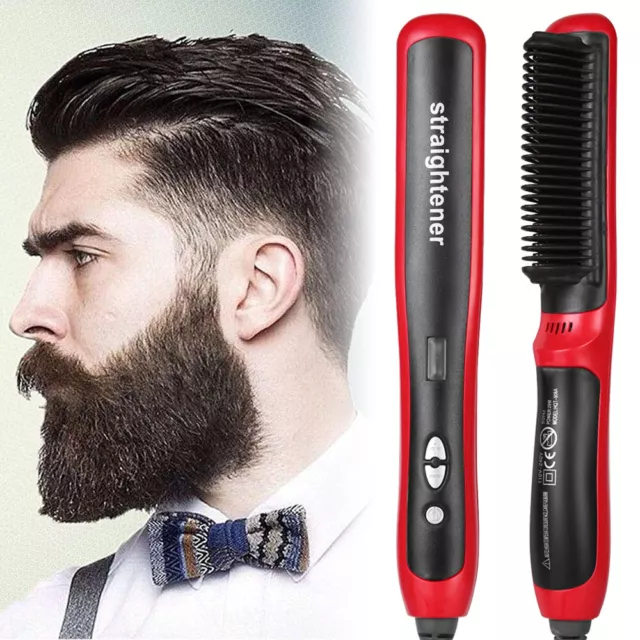 Fast Electric Beard Hair Straightener Brush Comb Hair Flat Curling Iron Heated