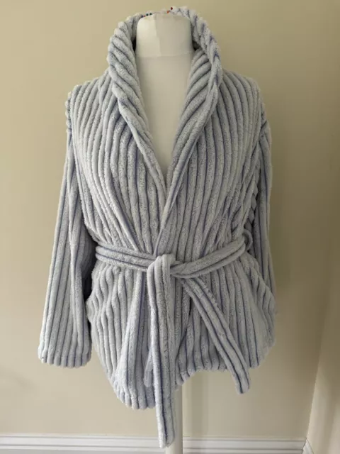 Fab M & S Pale Blue Faux Fur Bed Jacket With Tie Belt - Size 20/22!!