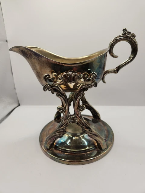 Vintage F.B. ROGERS SILVER Plated Tilting Gravy Boat with Candle Warmer Stand