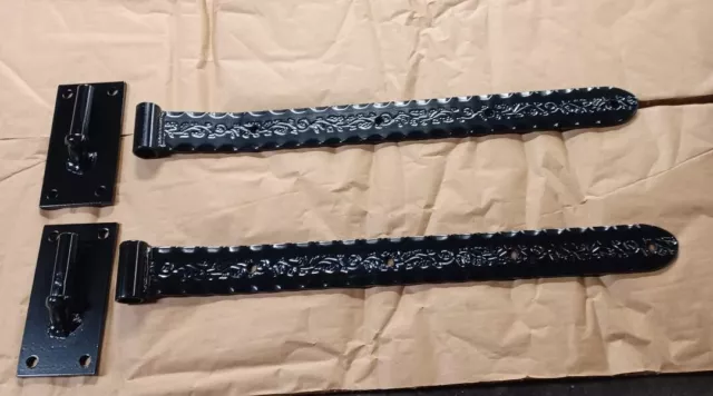 22" L steel Barn strap hinges 1/4" w/design offset w/mounting hinge pin blk 2 pk