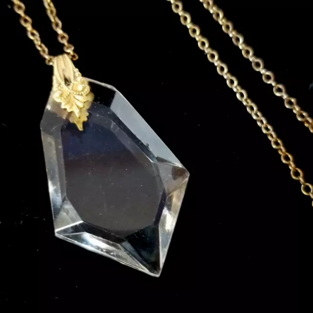 Antique Art Deco Czech Crystal Glass Faceted Pendant Necklace Gold Filled Chain