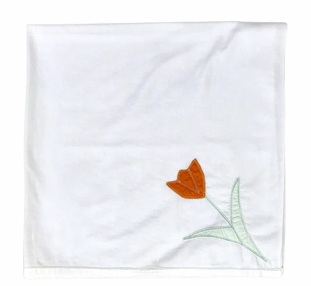 Vintage Tablecloth Embroidered Tulip Applique Handmade Multicolor White 64 x 32