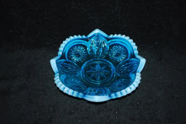 Beautiful Victorian Northwood Blue Opalescent Diadem Low Bowl Plate C1903