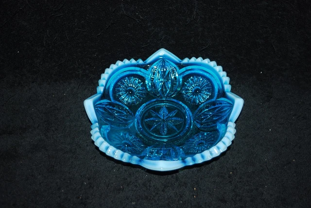 Beautiful Victorian Northwood Blue Opalescent Diadem Low Bowl Plate C1903