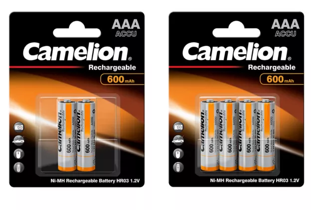 6 x Camelion 600mAh NiMh Akku Accu AAA Micro HR03 1,2V DECT Telefon