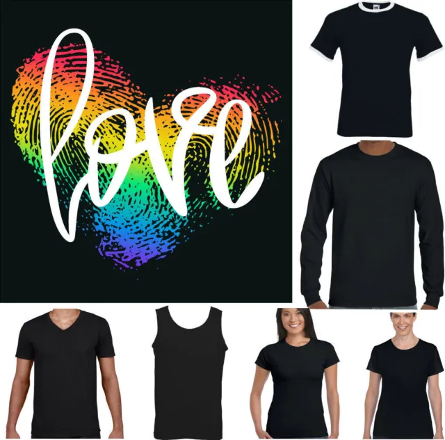 T-shirt LGBT da uomo Love Funny Gay Pride top lesbica cuore colori arcobaleno