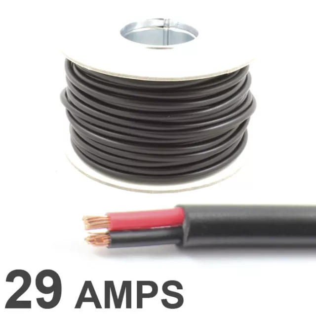 Round Twin 2 Core Cable 12v 24v Thin Wall Wire 29 AMP Rated 2.5mm² 10M 30M 100M