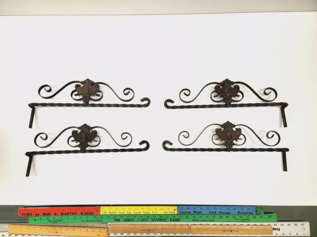 4x Antique Wrought Iron Swing Arm Curtain Brackets - Art Nouveau