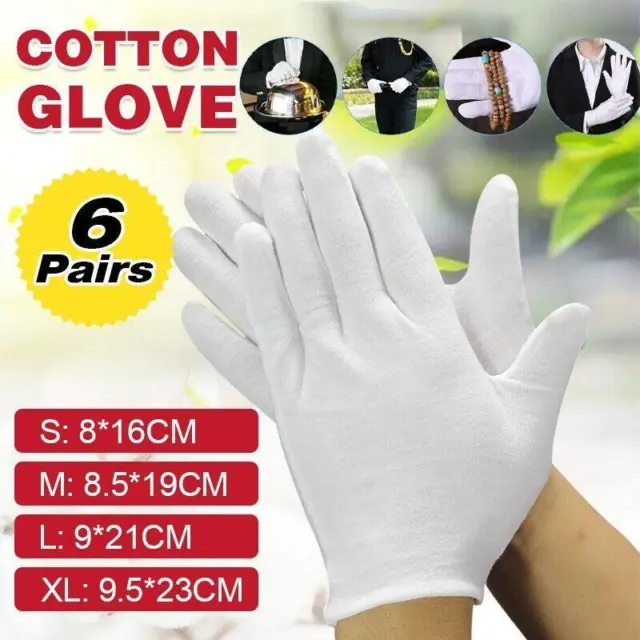 6 Pairs Handling Work Hands Protector Soft Costume Jewellery Cotton White Gloves