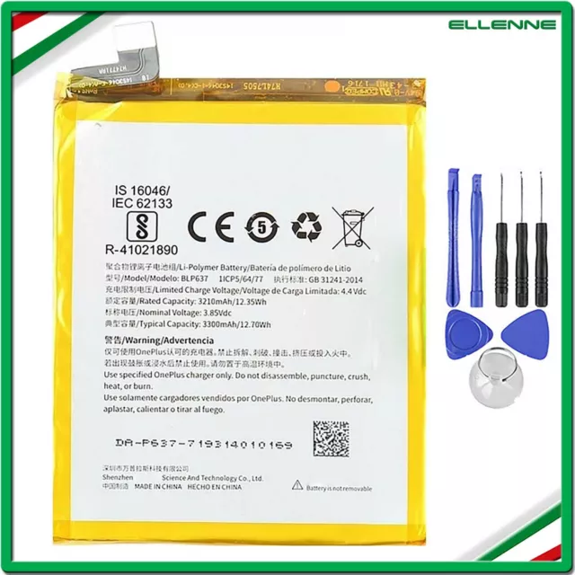 ✅Batteria Per Oneplus 1+ Blp637 Per One Plus 5 3300Mah Ricambio +Kit Cacciaviti✅