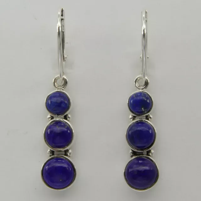 925 Sterling Silver Blue Triple Lapis Lazuli Leverback Drop / Dangle Earrings #5