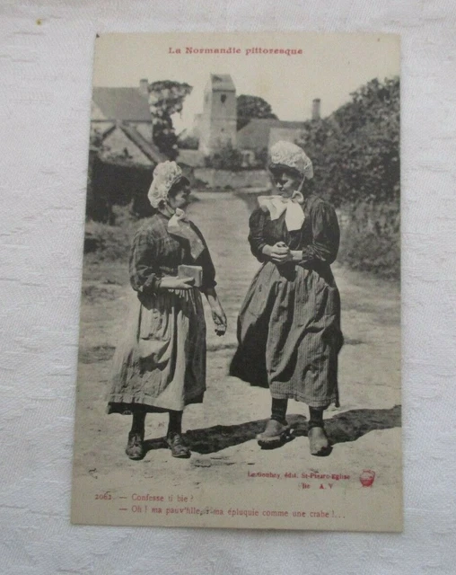 Cpa Dos Vert La Normandie Pittoresque Jeunes Femmes Sortie De La Messe