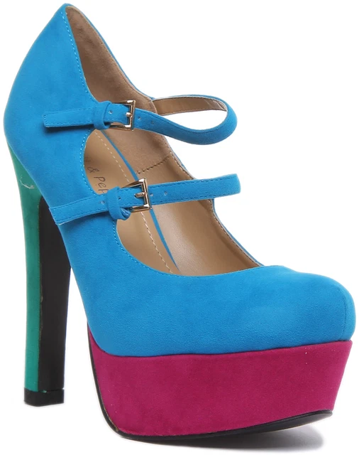 FEMMES TALON HAUT Plateforme Deux Escarpin Lani re en Bleu Taille