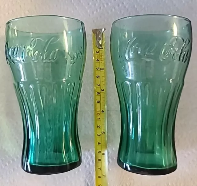 COKE 2 Vintage Genuine Coca-Cola Green Glass Glasses