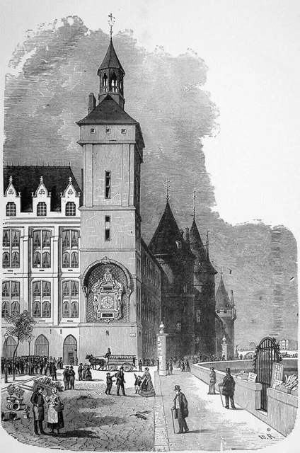 PARIS (ÎLE de LA CITÉ) - TOUR de L'HORLOGE de la CONCIERGERIE - Gravure du 19e