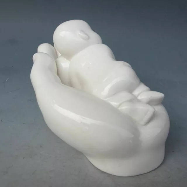 Old Handwork White Porcelain Child Sleep Buddha Hand Statue Chinese Collectible 3