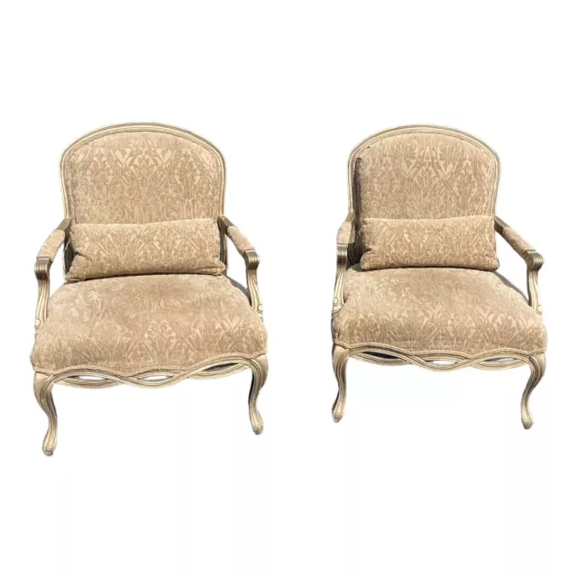 Pair of French Louis XV Style Oversized Carved Bergere Armchairs by Bernhardt 2