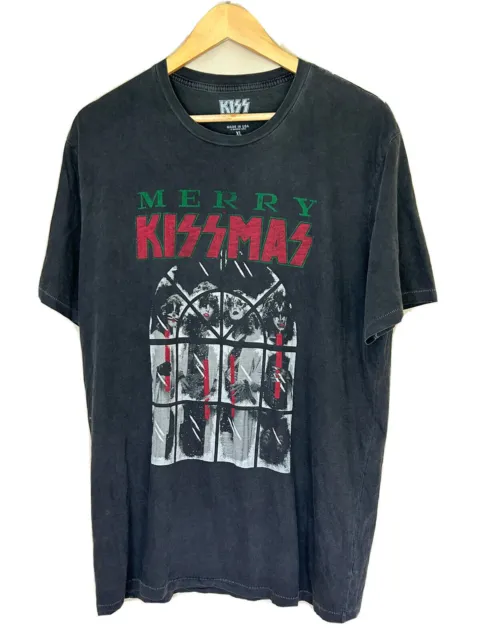 Merry Kissmas Shirt Kiss Black Short Sleeve Crew Neck Concert Shirt Band Tee XL