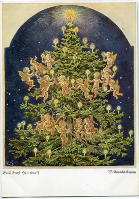 Künstler-AK HEINSDORFF, Weihnachten, viele Engel, Weihnachtsbaum, Stern 1928