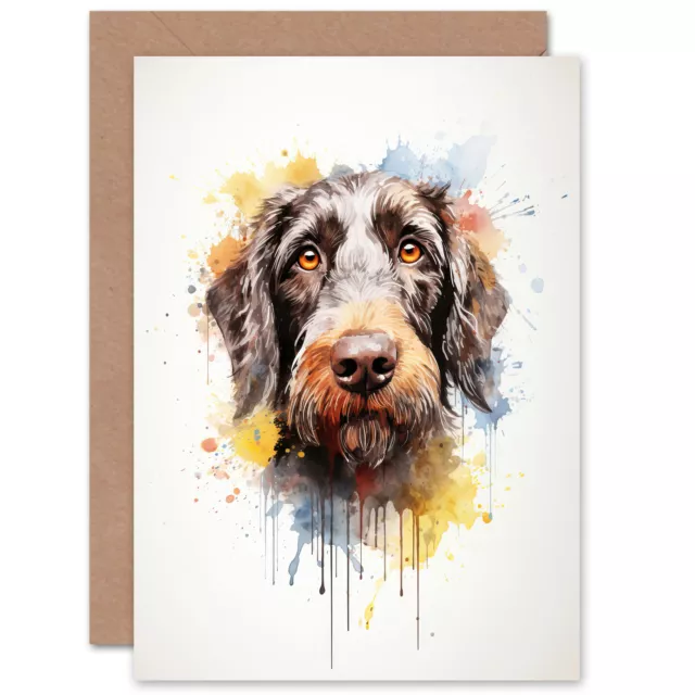 Wirehaired German Pointer Lovers Watercolour Pet Portrait Blank Greeting Card