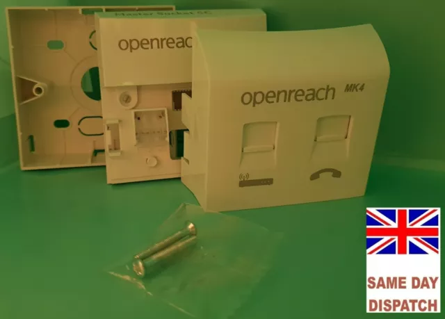 BT Openreach MK2 Phone Master Socket + MK4 Broadband Filter Faceplate + Backbox