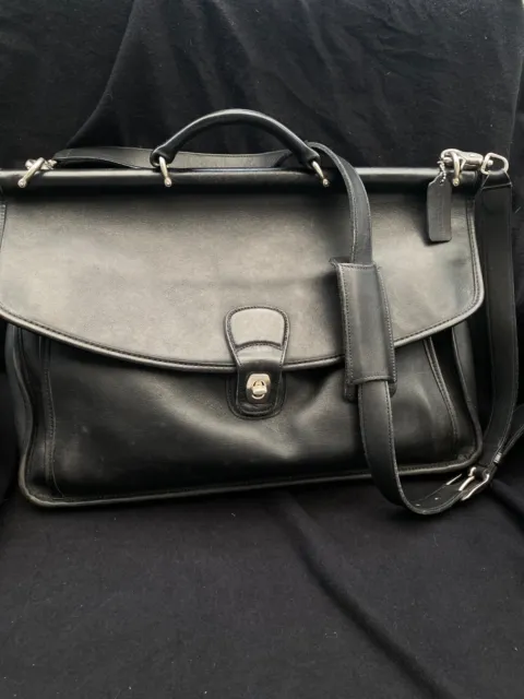 Vintage 90s Coach Beekman Black Leather Briefcase Bag With Detachable Strap