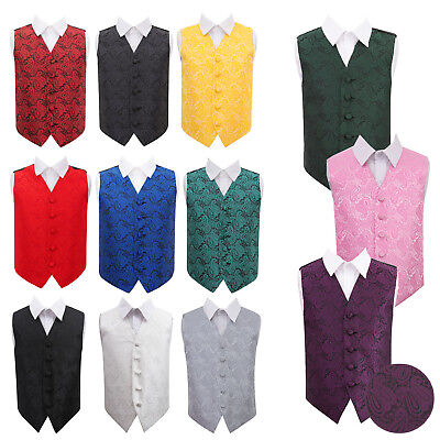 Boys Waistcoat Woven Floral Paisley Formal Wedding Tuxedo Vest Suit by DQT
