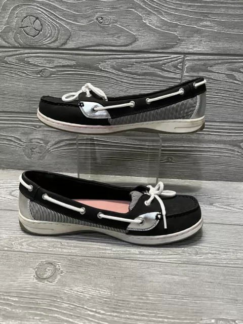 Liz Claiborne Saber Loafers Black White Silver Size 8 Cushioned Comfort Shoes 2