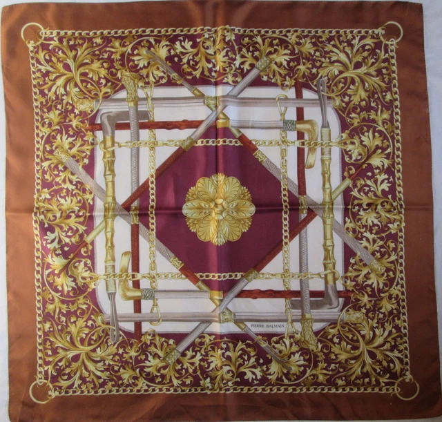 Foulard Carré En Soie Pierre Balmain Vintage - Dimensions 83x85 Cm, Couleur Verte, Occasion