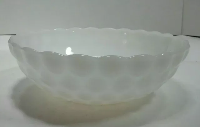 Vintage Anchor Hocking Milk Glass Serving Bowl Bubble Design Scalloped Edge 8.25