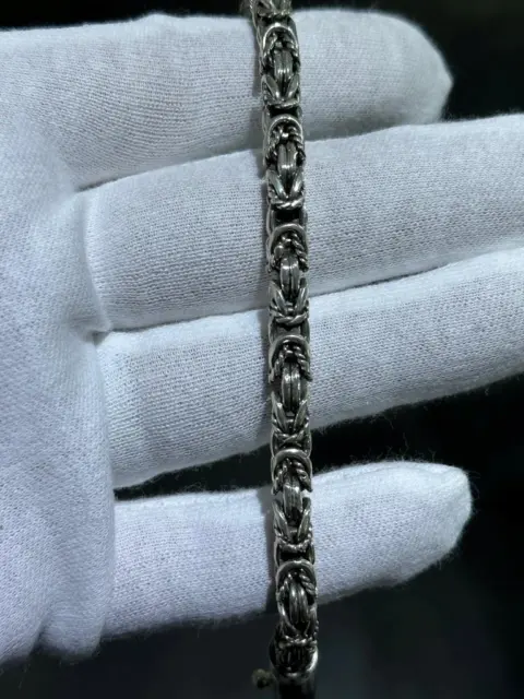 Argent Sterling Main Fabriqué Unique Byzantin Motif Bracelet Lien Double Verrou