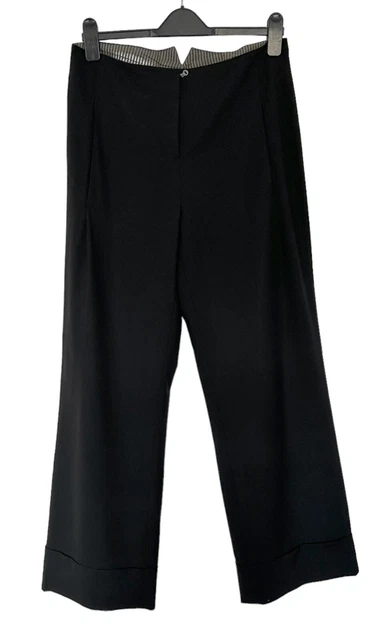 ANNETTE GÖRTZ Black Virgin Wool Wide Leg Trousers With Turn Ups Size 40 UK 14 ANNETTE GÖRTZ Black Virgin Wool Wide Leg Trousers With Turn Ups Size 40 UK 14