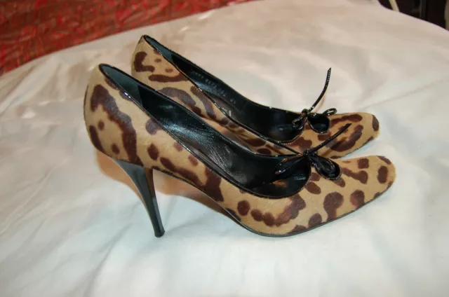 Casadei Womens Shoes Leopard Calf Hair Heels Pumps Size 8 1/2 B Stiletto Bow