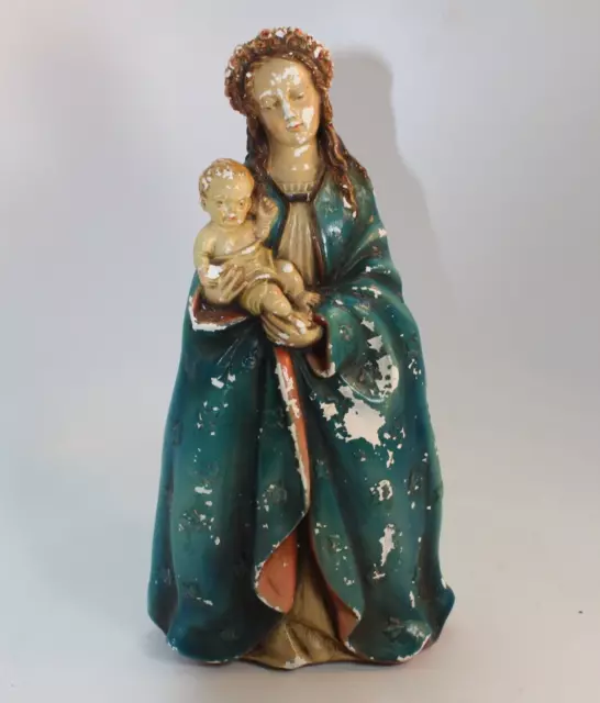 Antique Madonna & Child Jesus Virgin Mary Chalkware Plaster Religious Statue 11"