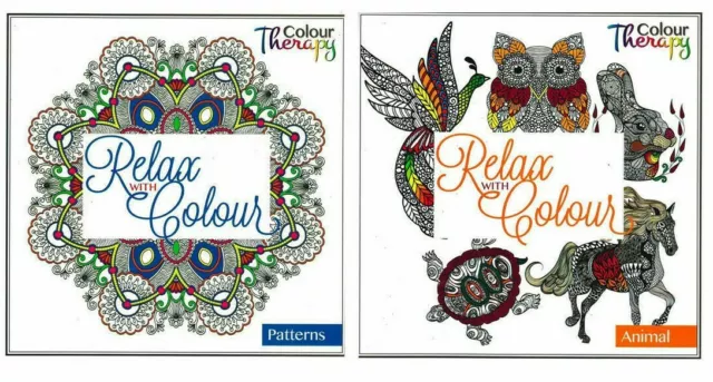 2 x Anti Stress Adult Colour Therapy Colouring Books Book Animal & Pattern New