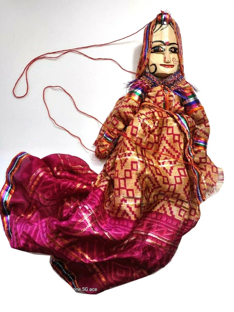 Indian String Puppet ANTIQUE INDIAN HANDMADE India String Puppet Rajasthani Kathputli Fem ...