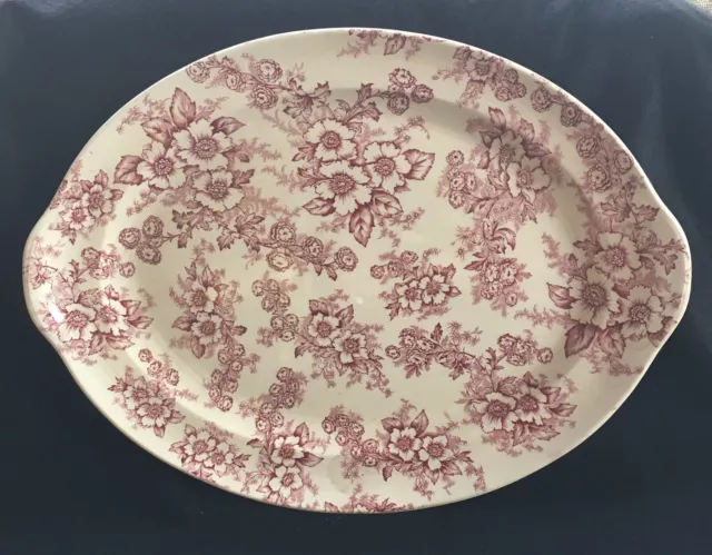 1940s ART DECO TAYLOR SMITH TAYLOR Serving Platter X-Large Red Dogwood Pattern