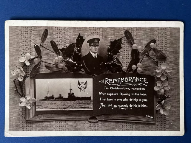 WW1 RP Remembrance Postcard, HMS New Zealand Battlecruiser Christmas Verse 1915