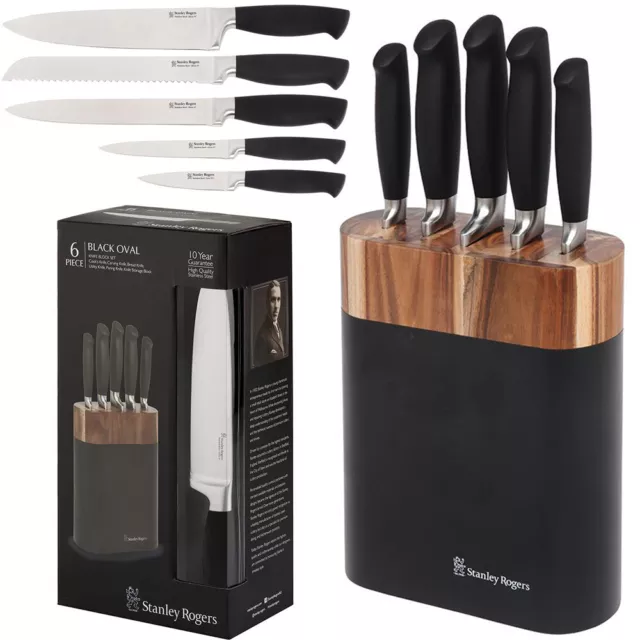 100% Genuine! STANLEY ROGERS Black Oval 6 Piece Knife Block Set! RRP $199.00!