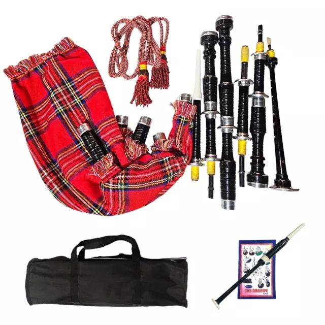 Great Highland Bagpipe Scottish Tartan Silver Mounts Rosewood Black Finish NEW