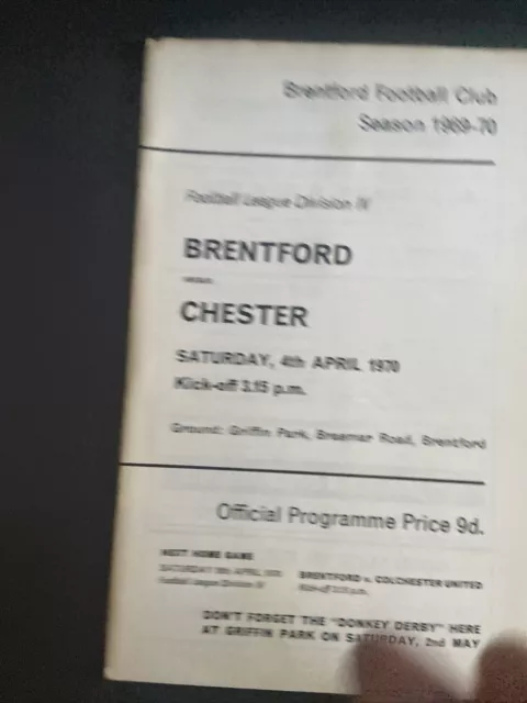 Brentford v Chester(Division 4 69/70) 4/4/70 + Football League Review