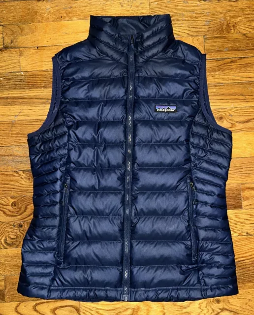 Patagonia Puffer Down Sweater Vest Women Sz S Navy Goose Zip Quilted STY# 84628