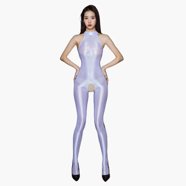 Donna Puro Olio Lucido Collant Body Tuta Collant Corpo Biancheria Intima 3