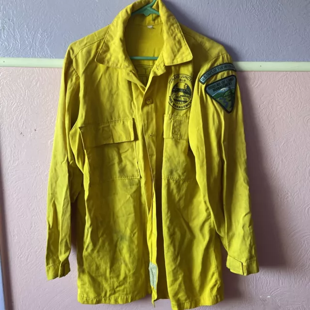 Vintage Firefighter Flame Resistant Aramid Shirt Large Yellow USFS/ BLM #1