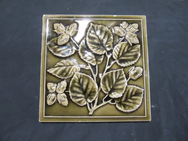 ~ Antique Maw Tile Green Floral ~ 8 Square ~ Architectural Salvage