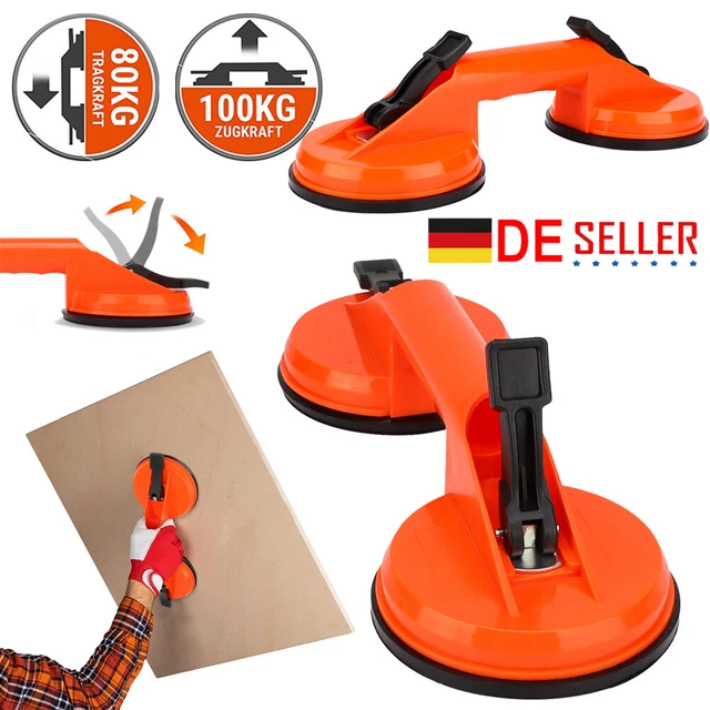 2er Set Saugheber Fliesen Glassauger Vakuumheber 100kg Hebekapazität Glasheber