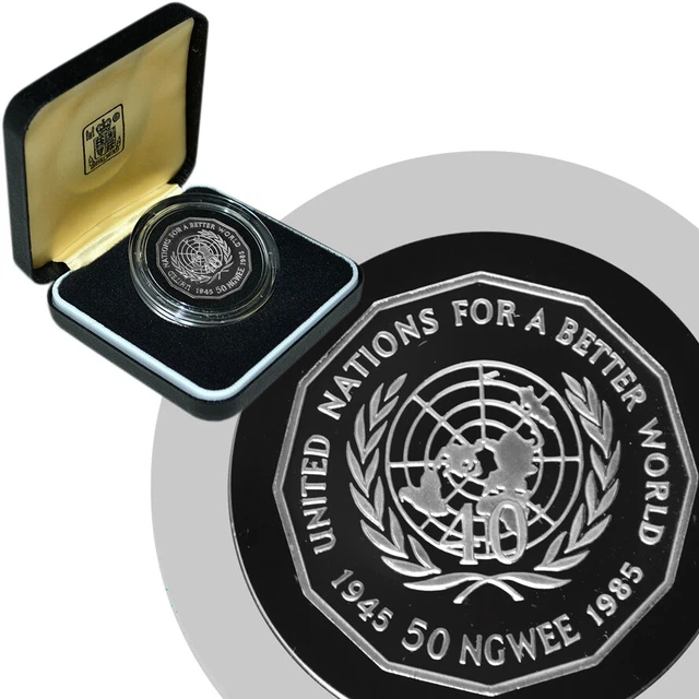 ZAMBIA 50 Ngwee 1985 Silver Proof '40th Anniversary of United Nations'