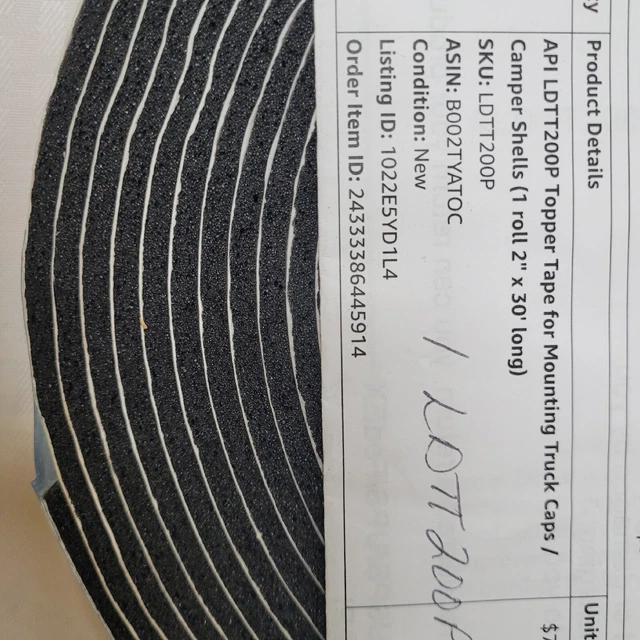Topper Tape For Mounting Truck Caps / Camper Shells API LDTT200P 1 Roll x 30'L
