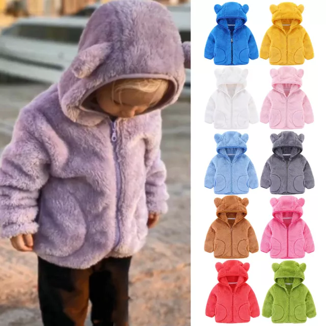 Infant Kids Baby Girl Boy Jacket Warm Fleece Bear Hooded Winter Coat Outerwear 2